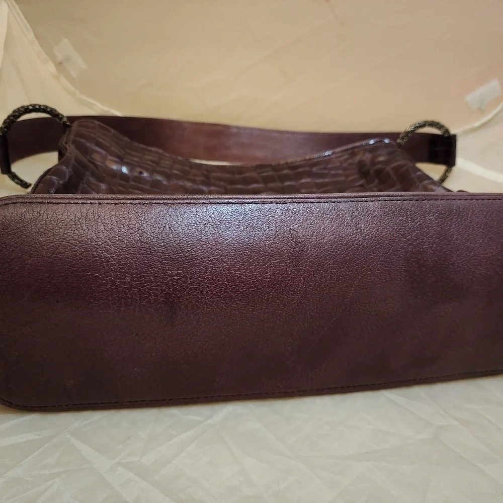 BRIGHTON 2010 CHER CROCO PLUM Leather SHOULDER BAG Heart Flower Details Designer